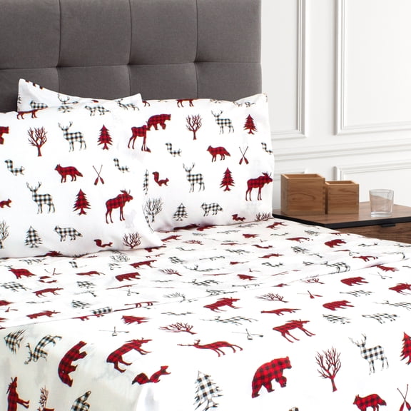 Safdie & Co. 3-piece Polyester Printed Wildlife Double Sheet Set in White