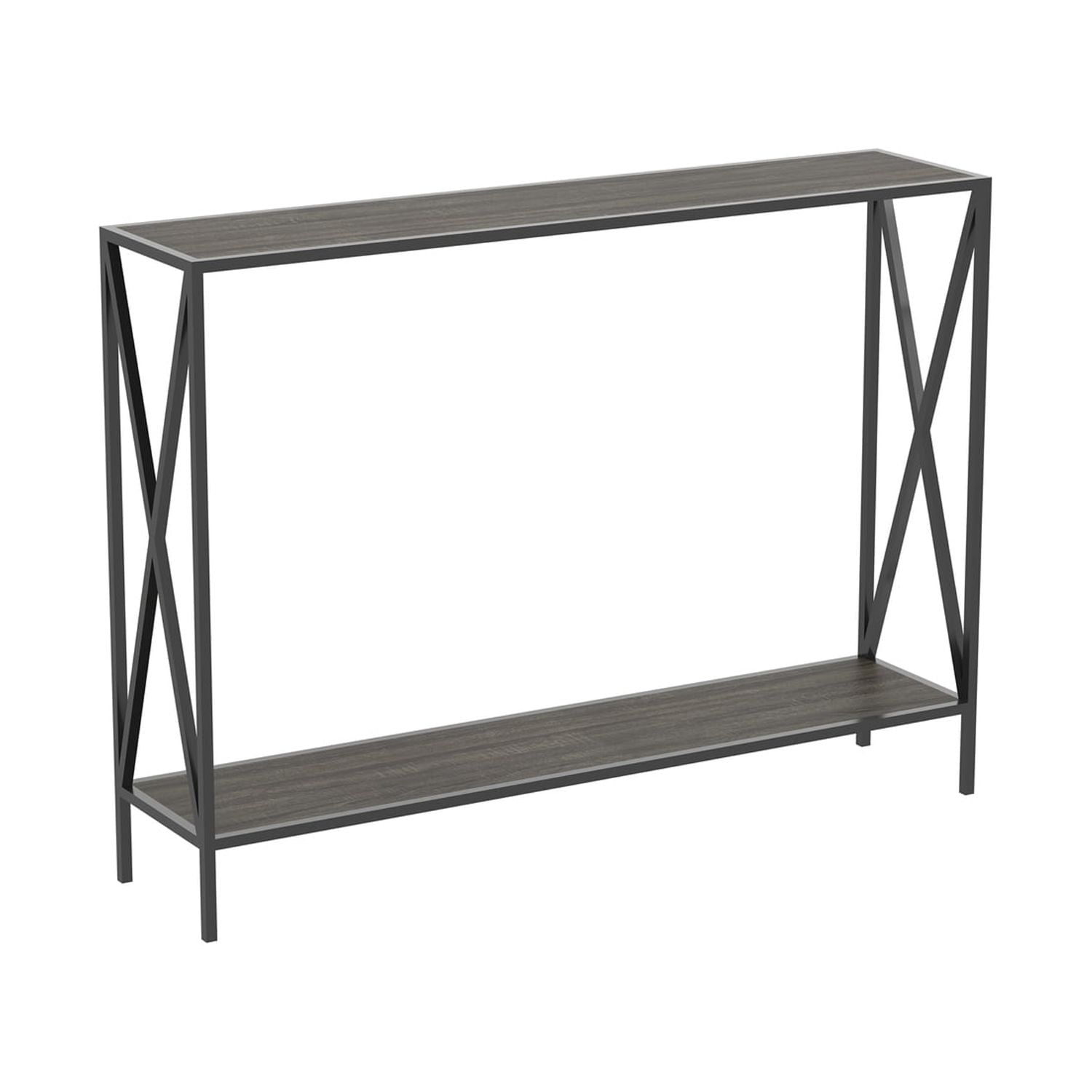 39.5" Black Metal Console Table with Dark Grey Wood Shelf