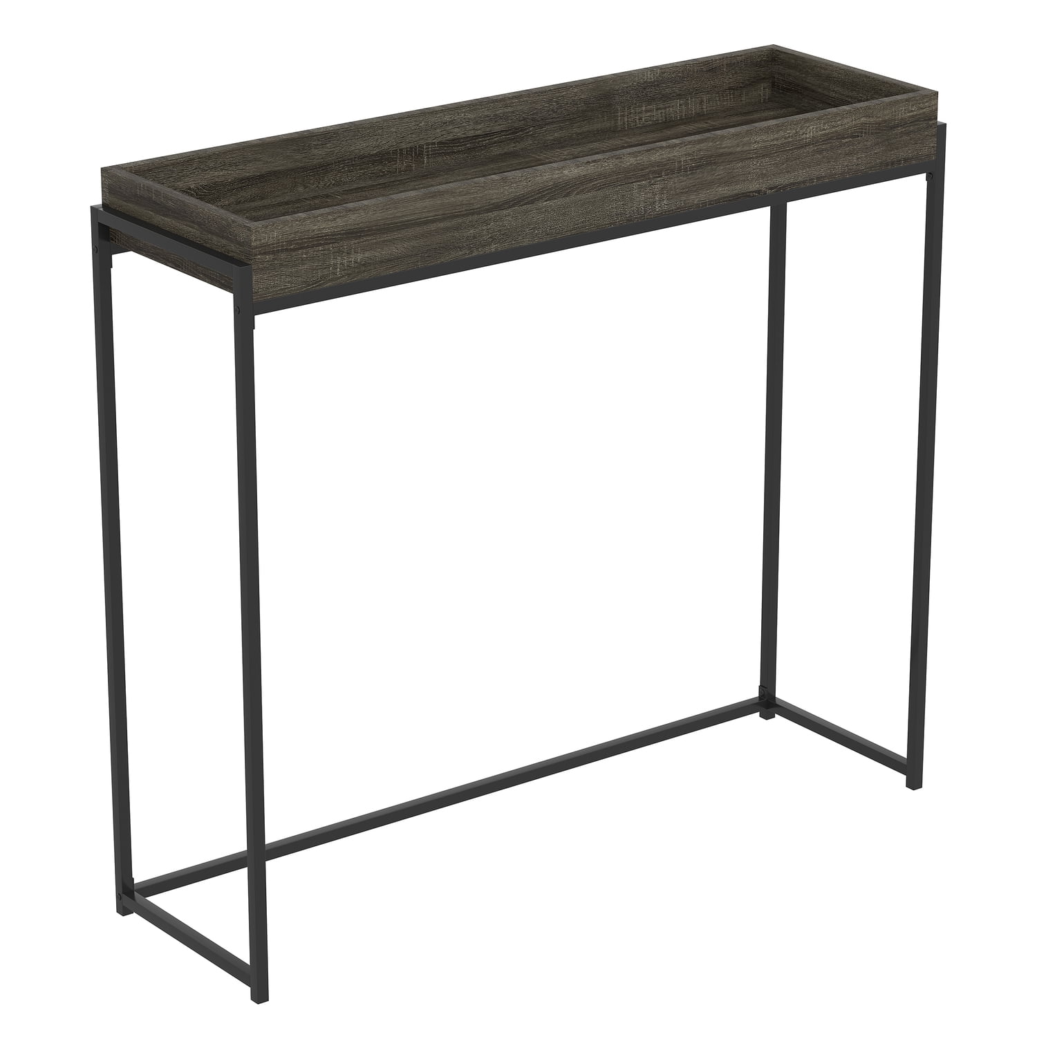 Dark Gray Wood and Metal Console Table with Storage, 35.5" Tall
