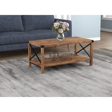 Safdie & Co. 39"L Coffee Table X-Metal Sides in Brown Reclaimed Wood