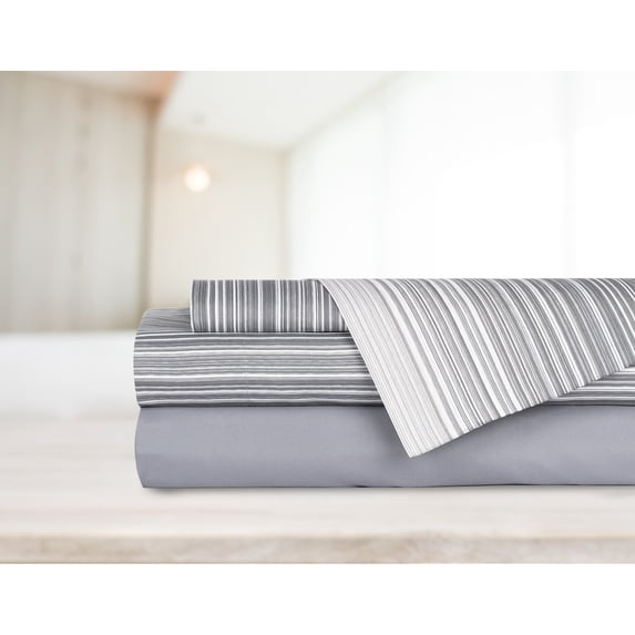 Safdie & Co. 4-piece Modern Polyester Solid Stripe King Sheet Set in Gray