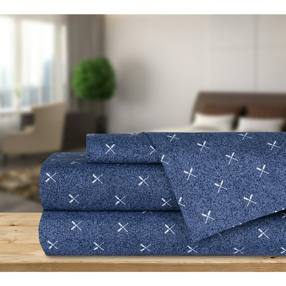 Safdie & Co. 4-piece Polyester Paddles Rustic Cottage Queen Sheet Set in Navy