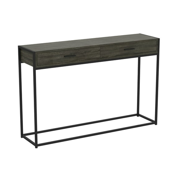 Safdie & Co. 48"L 2-Drawers Black Metal Console Table in Dark Grey Wood