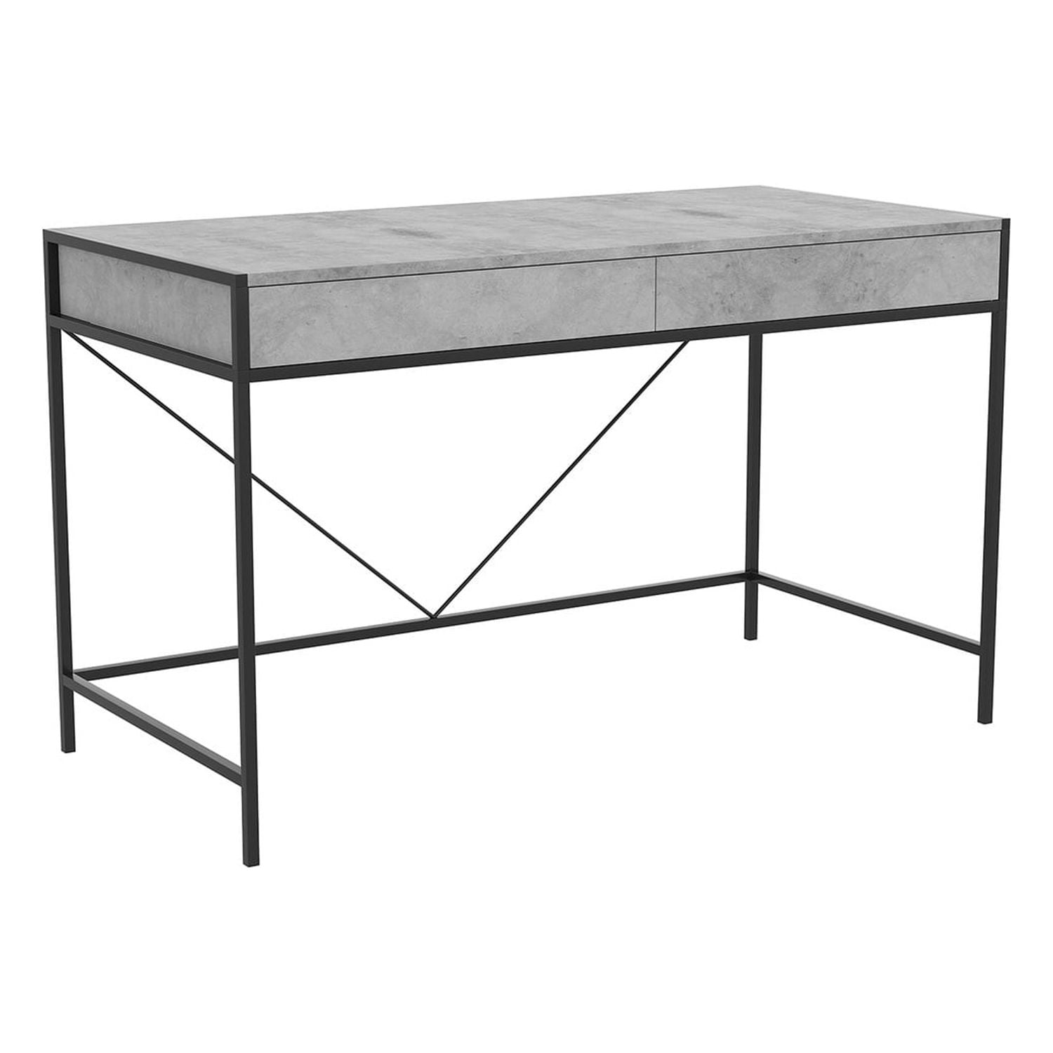 Safdie & Co. 49"L 2Drawers Black Metal Computer Desk in Grey Cement