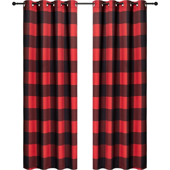 Safdie & Co. Curtain Room Darkening in Red/Black Check (Set of 2)