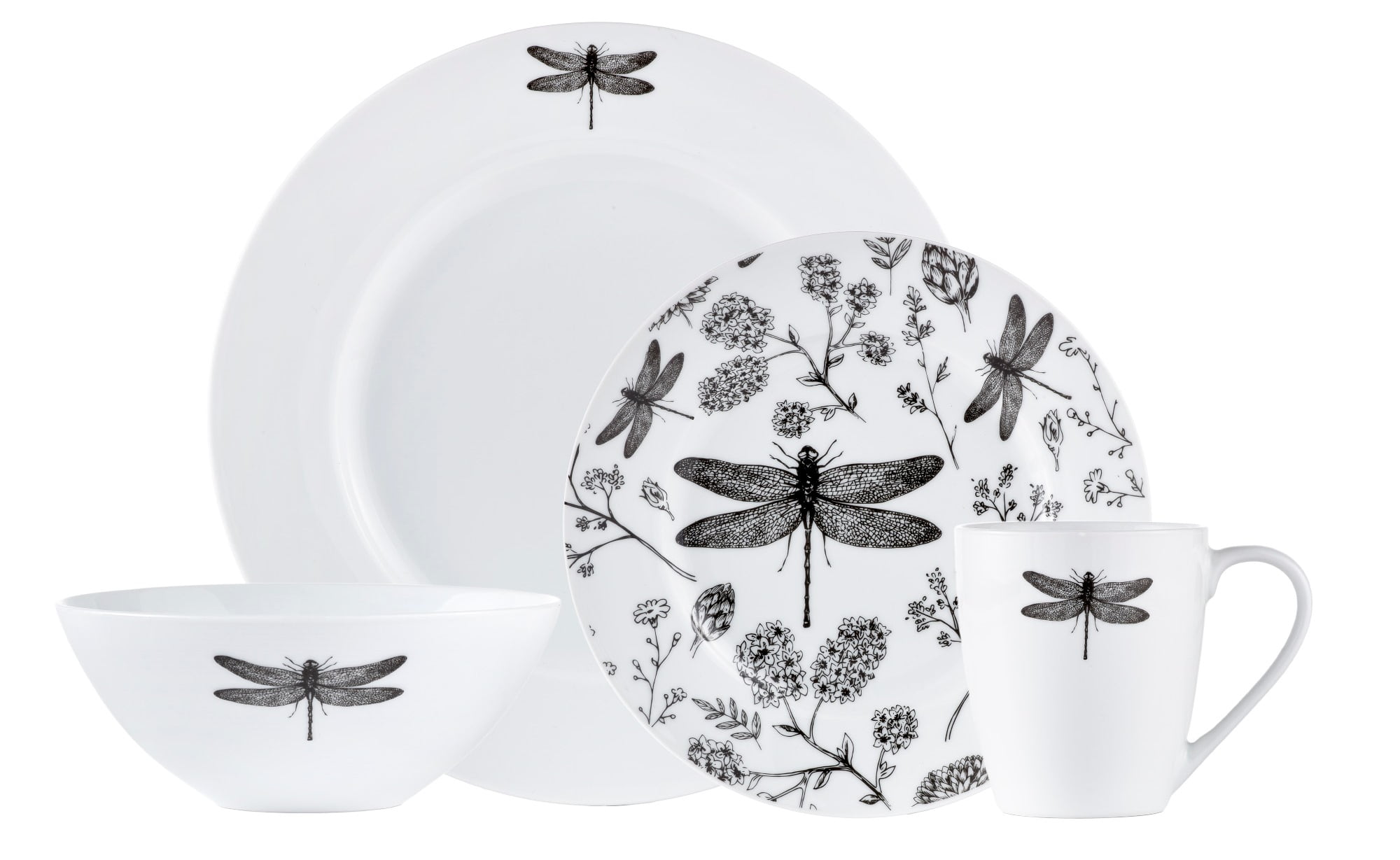 Safdie & Co. Premium Dragonfly 16-Piece Formal Dinnerware Set for