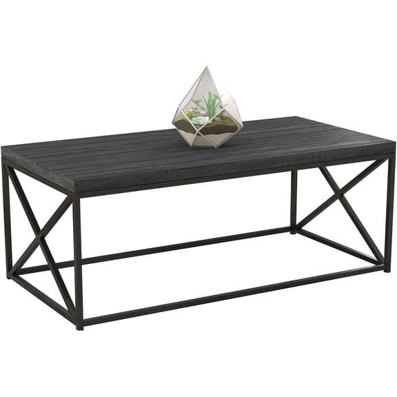 Safdie & Co. Grey Wood Living Room Coffee Coktail Tea Center Table-48 L Modern Low Table