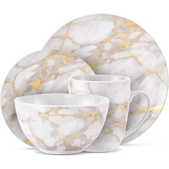 Safdie & Co. Porcelain Dinnerset 16 Piece Gold Marble