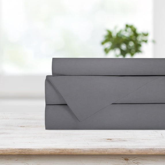 Safdie & Co. Solid 4 Piece Double Light Grey Sheet Set