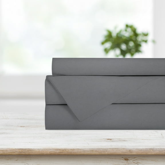 Safdie & Co. Solid 4 Piece Double Light Grey Sheet Set