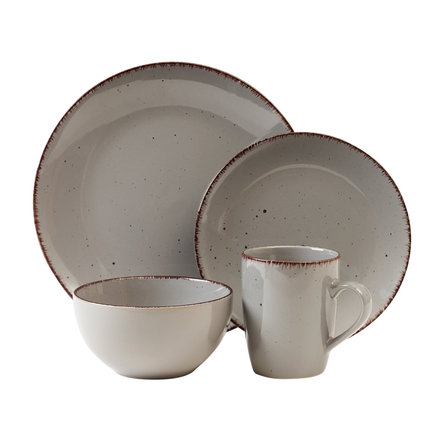 Safdie & Co. Stoneware Dinner Set, 16 Piece, Taupe, Dishwasher