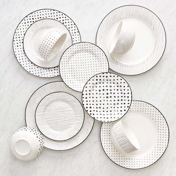 Safdie &amp; Co. Porcelain 12 Piece Dinnerset in Black and White Sketch