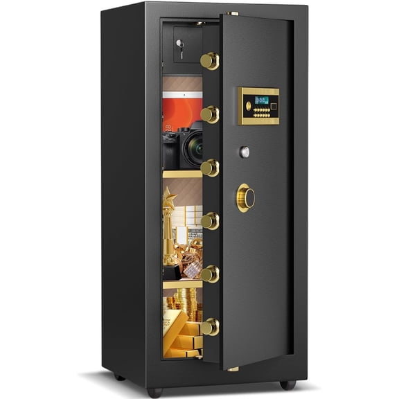 Safe, 39.37''H Extra Large Safes Box, 9.0 Cubic Feet Heavy Duty Safe with 2 Adjustable Shelf & Seperate Lock Box, Home Floor Safes with LCD Screen & Hidden Code for Doc Cash Jewelry Valuables