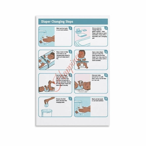 Safe And Healthy Diaper Changes Poster Diapering Procedure Guide(1) Canvas Painting Posters And Prints Wall Art for Living Room Bedroom Decor
