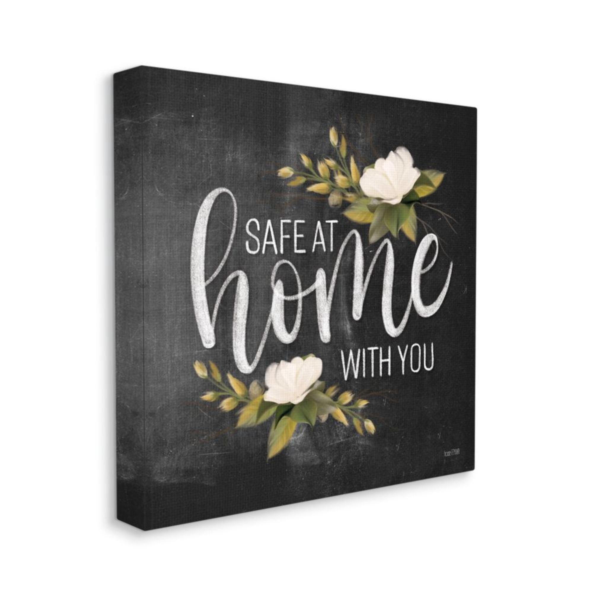 Safe At Home With You Phrase White Florals Botanical & Floral Gallery-Wrapped Canvas Print Wall Art, 17x17