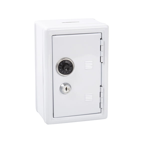 Safe Bank Creative Lock Password Iron Box with Key for Money Storage,Coin Organizer,and Change Box White