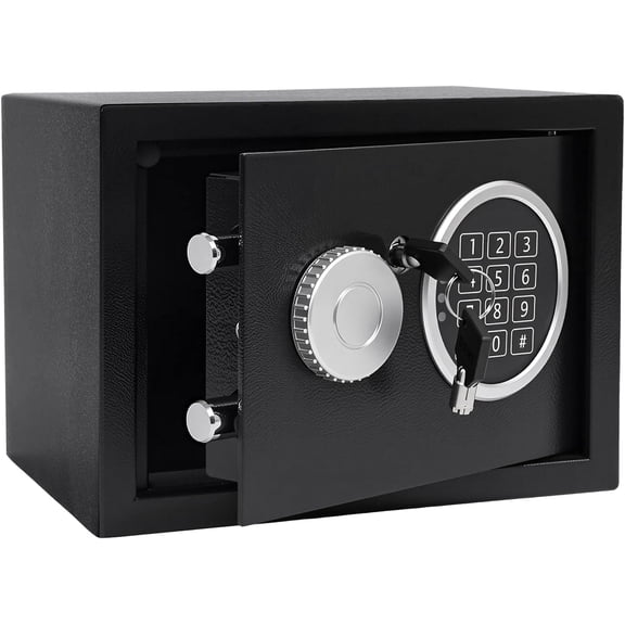 Safe Box 0.21 Cubic  Steel  with Digital Keypad- Safe for  Office Hotel Business,  &  & Documents, 2   Included,(BLACK)