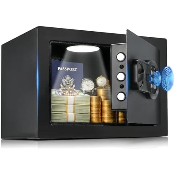 Safe Box 0.44 Cubic Feet for College Dorm Room with Electronic Keypad and Fingerprint, Shelf, Wall Mount Kit, Hidden Home Safe for Money, Jewelry and Passport