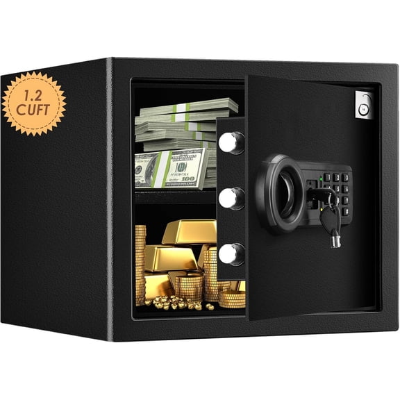 Safe Box 1.2 Cuft Fireproof Safe, Keypad Medium Lock Box Cabinet Safes, Solid Alloy Office Hotel Safe, Black