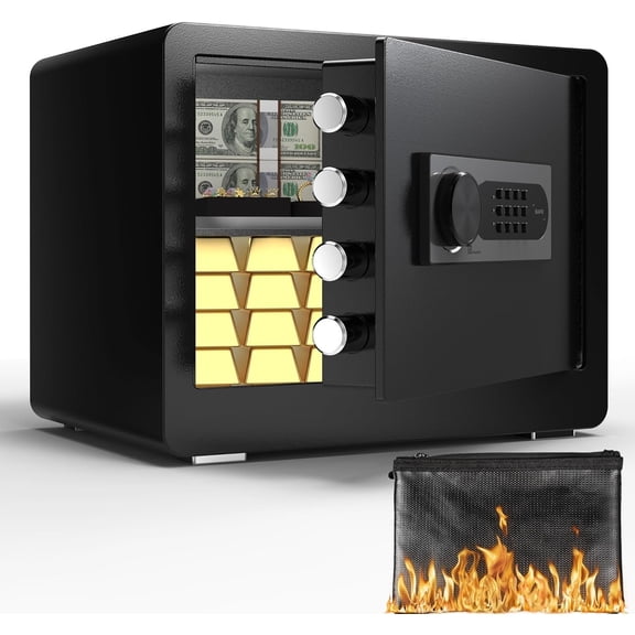 Safe Box, 1.4 Cubic Safe with Fireproof Bag, Safe Box for Valuables, Digital Keypad, Dual System, Removable Shelf - D-35