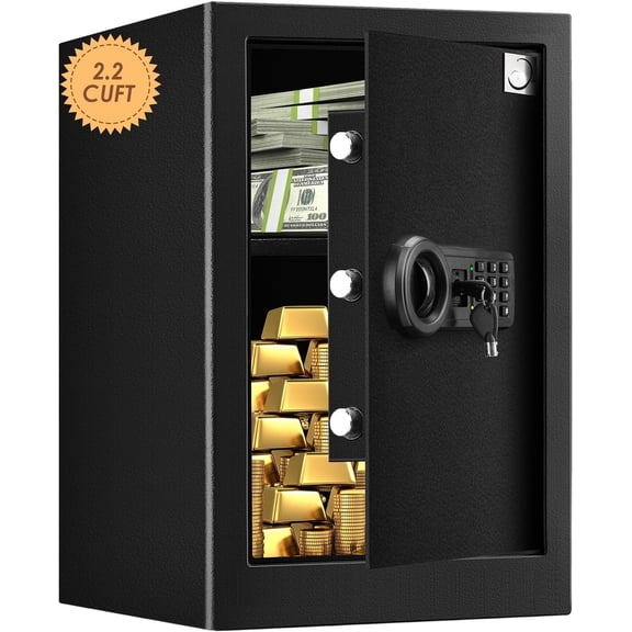 Safe Box 2.2 Cuft Fireproof Safe, Keypad Large Lock Box Cabinet Safes, Solid Alloy Office Hotel Safe, Black