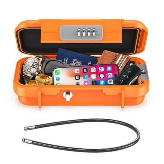 Safe Box, AMIR Security Case for Money Waterproof Anti-Theft Mini Safe Box for Cash Jewelry Travel Business Trip Home Orange