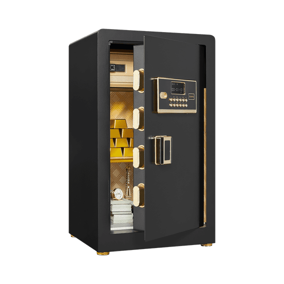 Safe Box with Biometric Recognition, Built-in Removable Partition And Flexible Compartment Partition, Dual Protection with Electronic Password Lock, Private And Invisible Hidden Compartment Structure