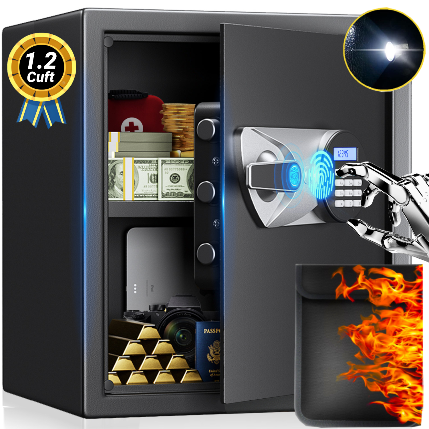 Safe Box,Blacksmith 1.5 Cuft Biometric Safe Lock Box with Fingerprint,Code and Keys Access,16 Gauge Solid Steel Heavy Duty Security Money Safe Lock Cabinet with Fireproof Document Bag,Black