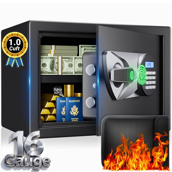 Safe Box,Blacksmith 1.0 Cuft Biometric Safe Lock Box with Fingerprint,Code and Keys Access,16 Gauge Solid Steel Heavy Duty Security Money Safe Lock Cabinet with Fireproof Document Bag,Black