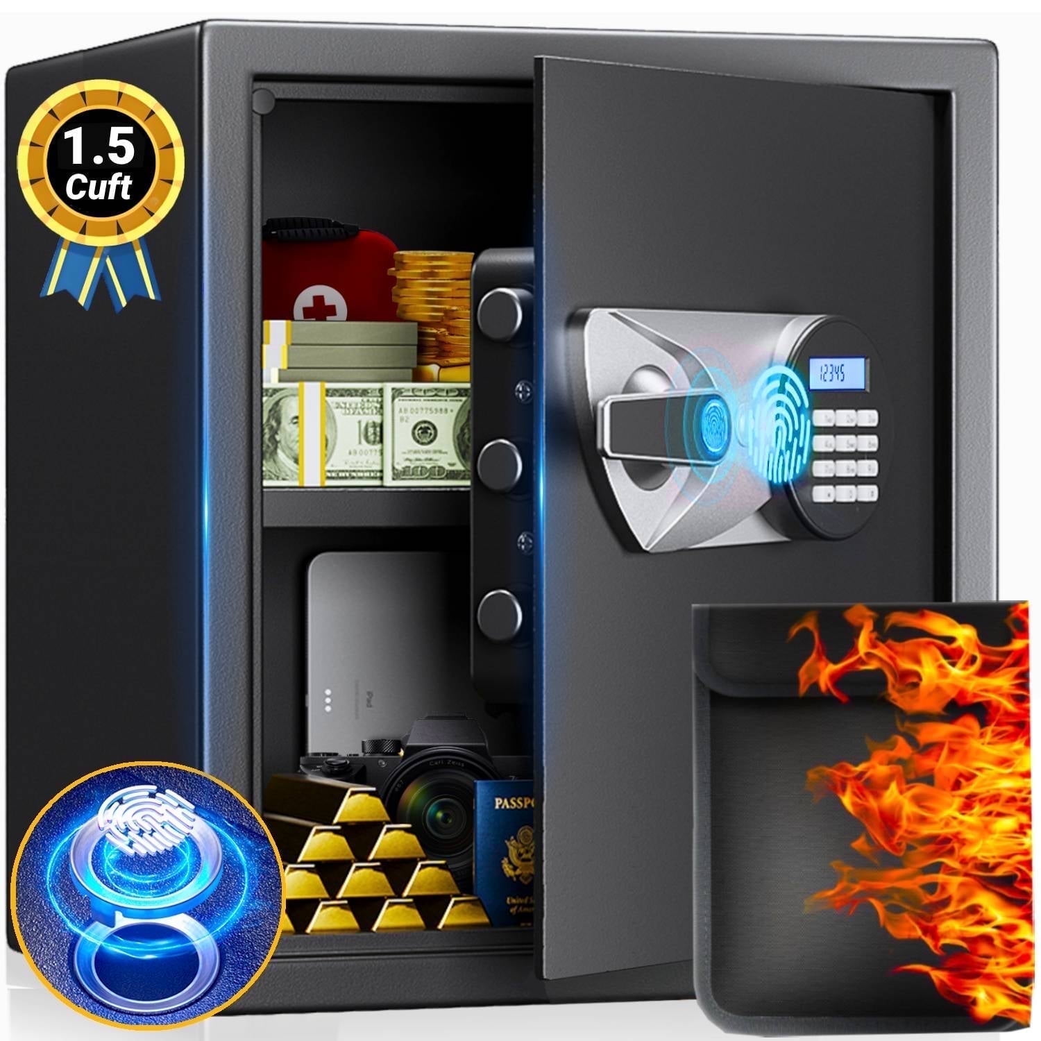 Safe Box,Blacksmith 1.5Cuft Biometric Safes Lock Box with Fingerprint and Keypad,Security Money Safe Lock Cabinet Money Vault with Fireproof Document Bag and Removable Shelf,Black - Walmart.com