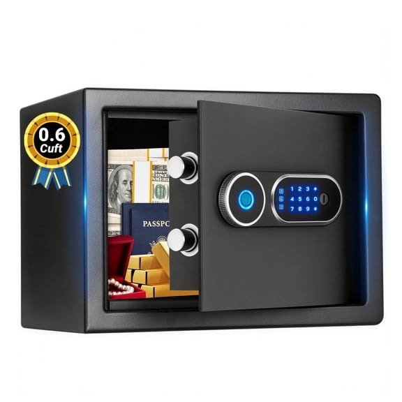 Safe Box,Blacksmith 0.6 Cuft Biometric Safe Lock Box with Fingerprint,Code and Keys Quick Unlock,Security Money Safe Lock Cabinet,Black