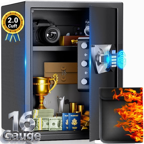 Safe Box,Blacksmith 2.0 Cuft Biometric Safe Lock Box with Fingerprint,Code and Keys Access,16 Gauge Solid Steel Heavy Duty Security Money Safe Lock Cabinet with Fireproof Document Bag,Black