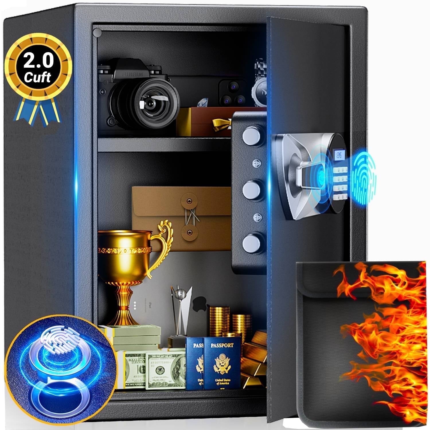 Safe Box,Blacksmith 2.0Cuft Biometric Safes Lock Box with Fingerprint and Keypad,Security Money Safe Lock Cabinet Money Vault with Fireproof Document Bag and Removable Shelf,Black - Walmart.com