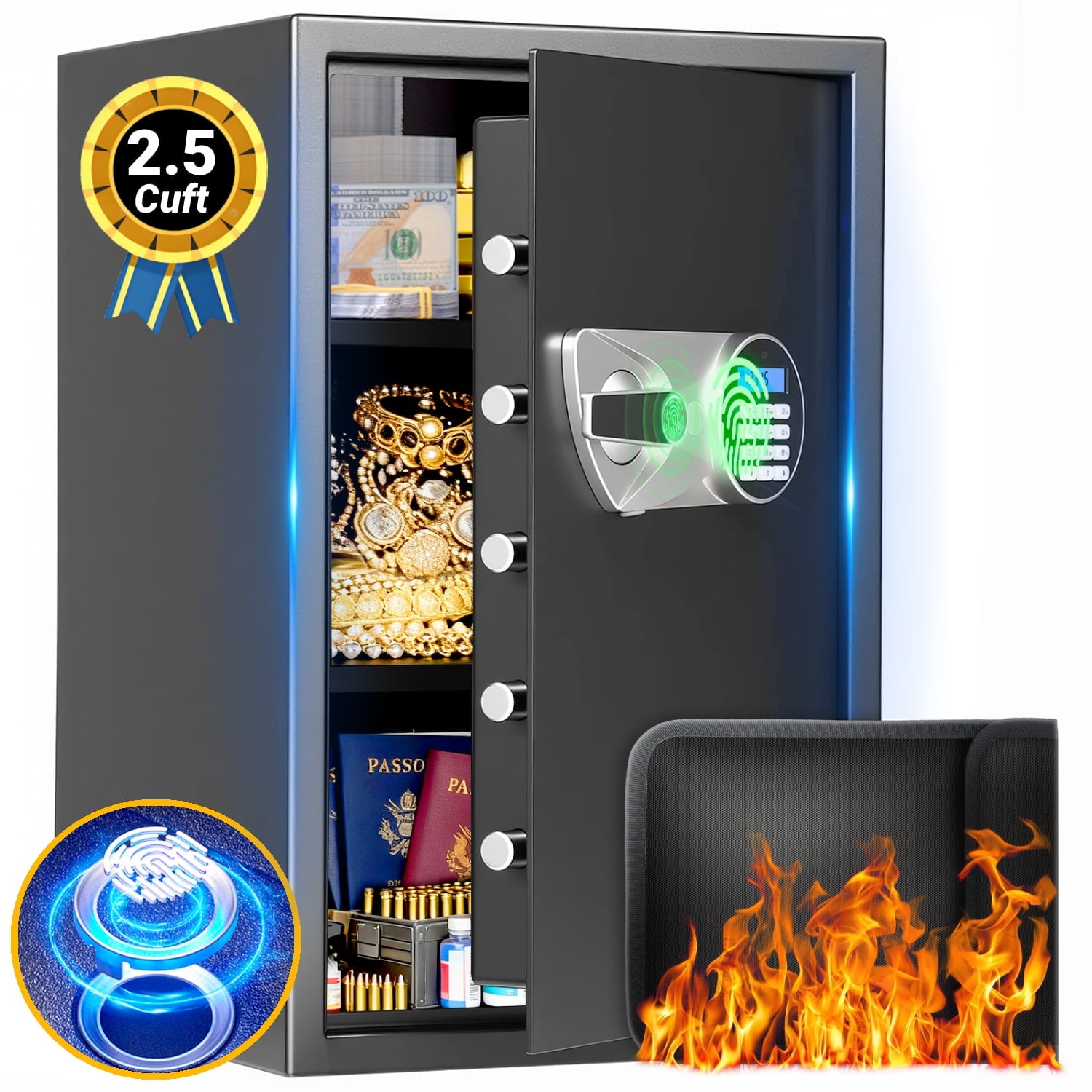 Safe Box, Blacksmith 2.5 Cuft 3 Tier Biometric Safes Lock Box