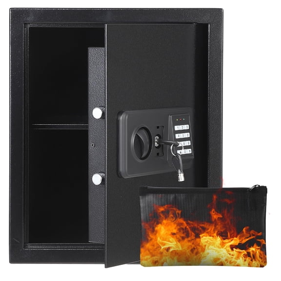 Safe Box, Cold Rolled Steel Anti-Theft Safe with Digital Keypad, Fireproof Waterproof Document Bag, Removable Shelf, Lockable Safe for Home Office Hotel Dorm