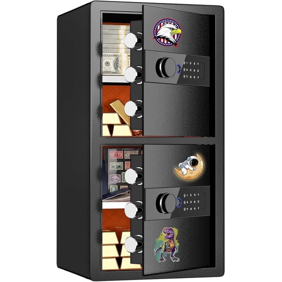 Safe Box, Heavy Duty 2-Door Home Safe, 6.5 Cub Office Safe with Fingerprint Lock & Alarm System for Cash, Documents and Valuables