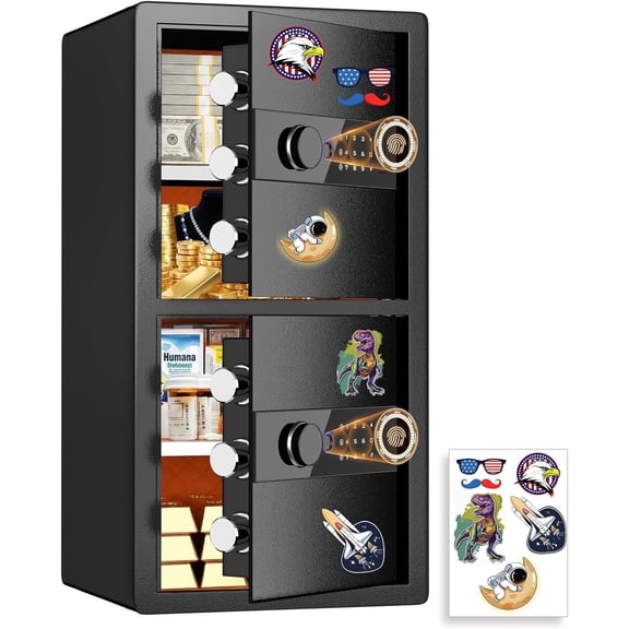 Safe Box, Heavy Duty 2-Door Home Safe, 6.5 Cub Office Safe with Fingerprint Lock & Alarm System for Cash, Documents and Valuables
