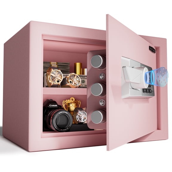 Mutak 1.3 Cuft Biometric Safe Box, Fingerprint+Code+Keys+Type-C, Fireproof, Pink