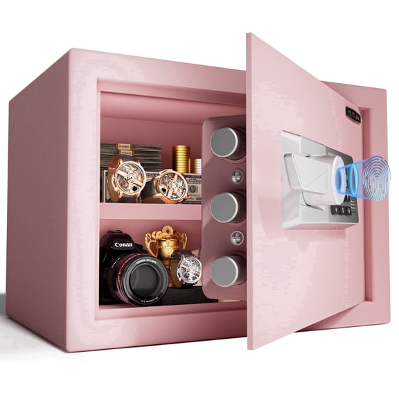 Safe Box,MUTAK 1.0 Cuft Biometric Safe Lock Box with Fingerprint,Code and Keys Access, Heavy Duty Security Money Safe Lock Cabinet with Fireproof Document Bag, Pink