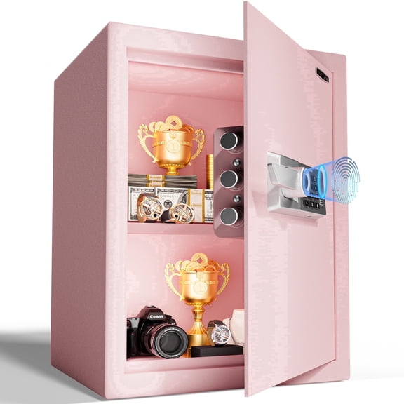 Safe Box,MUTAK 2.0 Cuft Biometric Safe Lock Box with Fingerprint,Code and Keys Access, Heavy Duty Security Money Safe Lock Cabinet with Fireproof Document Bag, Pink