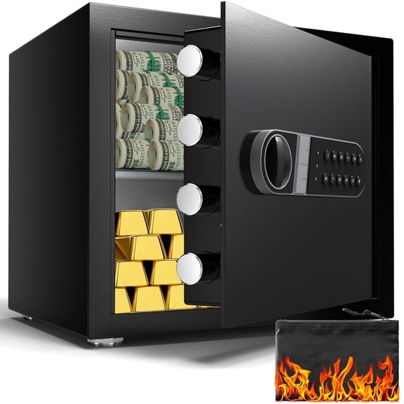 Safe Box,  Safes with Key & Fireproof  Bag, 1.4 Cu Ft  Safe for  Office Cabinet, Anti-  Box, Digital  Keypad, Dual  System