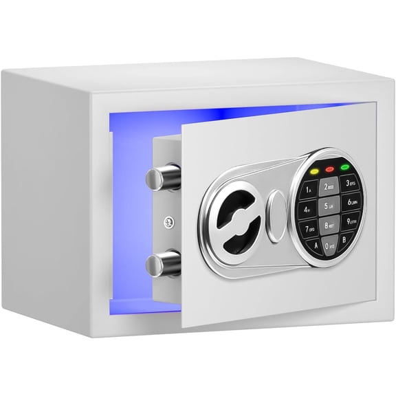 Safe Box with Sensor Light, Security Safe with Digital Keypad Money Safe Steel Construction Hidden with LockSmall Safe, Wall or Cabinet Anchoring Design(White)