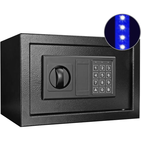 Safe Box with Sensor Light, Security Safe Steel Construction Hidden Money Safe with Lock,Wall or Cabinet Anchoring Design for Home, 0.45 Cubic Feet Black