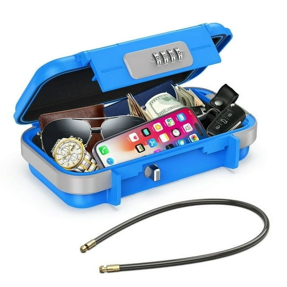 Safe Box for Money, AMIR Portable Combination Safe Case Waterproof Anti-Theft Mini Safe Box for Money Cash Jewelry Travel Fitness Blue