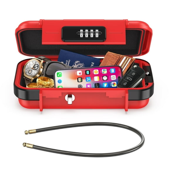 Safe Box for Money, AMIR Security Case Lock Box Waterproof Anti-Theft Safe Box for Cash Jewelry Travel Business trip Red