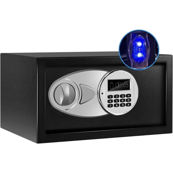 Safe Box with Sensor Light, Safe Box with Key & Digital Lock for and Company. Safe Box Wall or Cabinet Fixed Design, 0.4 Cubic