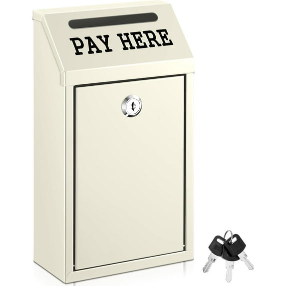 Safe Cash Box Money Collection Metal Donation Box with Lock Wall Mount Pre Drilled Mailbox Delivery Ballot for Home Office Outdoor Self Serve Stand (Beige,10.2 x 5.7 x 2.8 Inch)