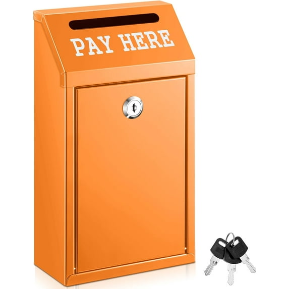 Safe Cash Box Money Collection Metal Donation Box with Lock Wall Mount Pre Drilled Mailbox Delivery Ballot for Home Office Outdoor Self Serve Stand(Orange,10.2 x 5.7 x 2.8 Inch)