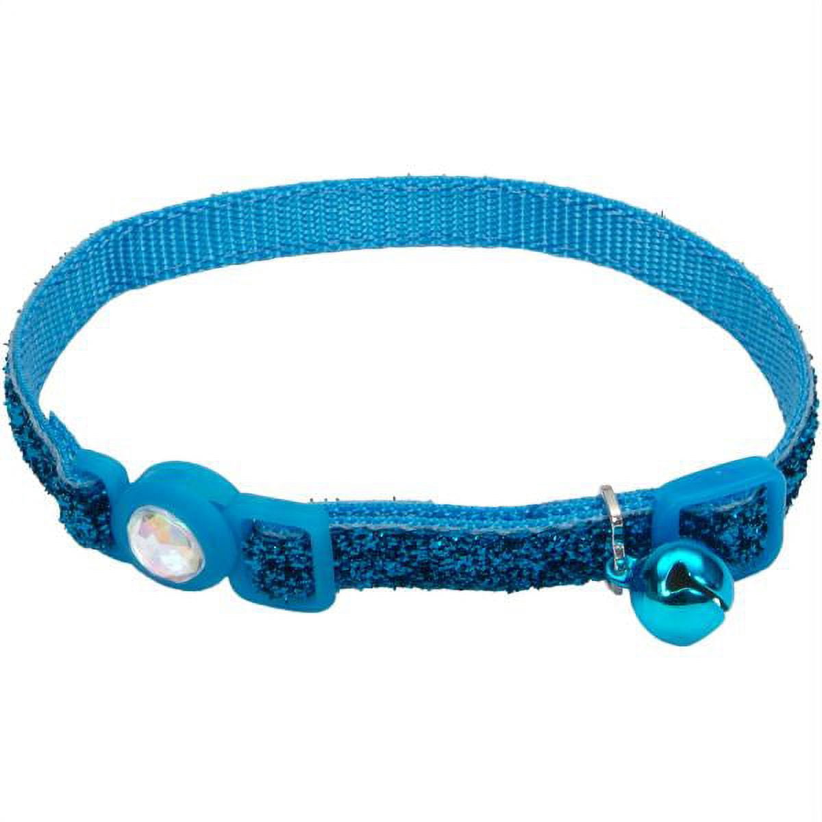 Coastal Jeweled Buckle Glitter Overlay Pet Safety Cat Collar, Blue Lagoon, 3/8 Inch