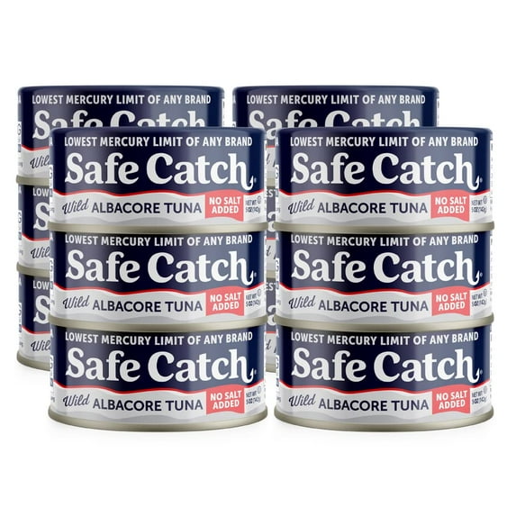 Safe Catch Canned Wild Albacore Tuna Fish No Salt Added, Every Can Mercury Tested, Gluten-Free, 5oz Cans, Pack of 12